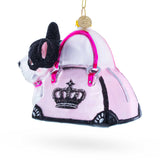 Boston Terrier in Pink Handbag Glass Christmas Ornament