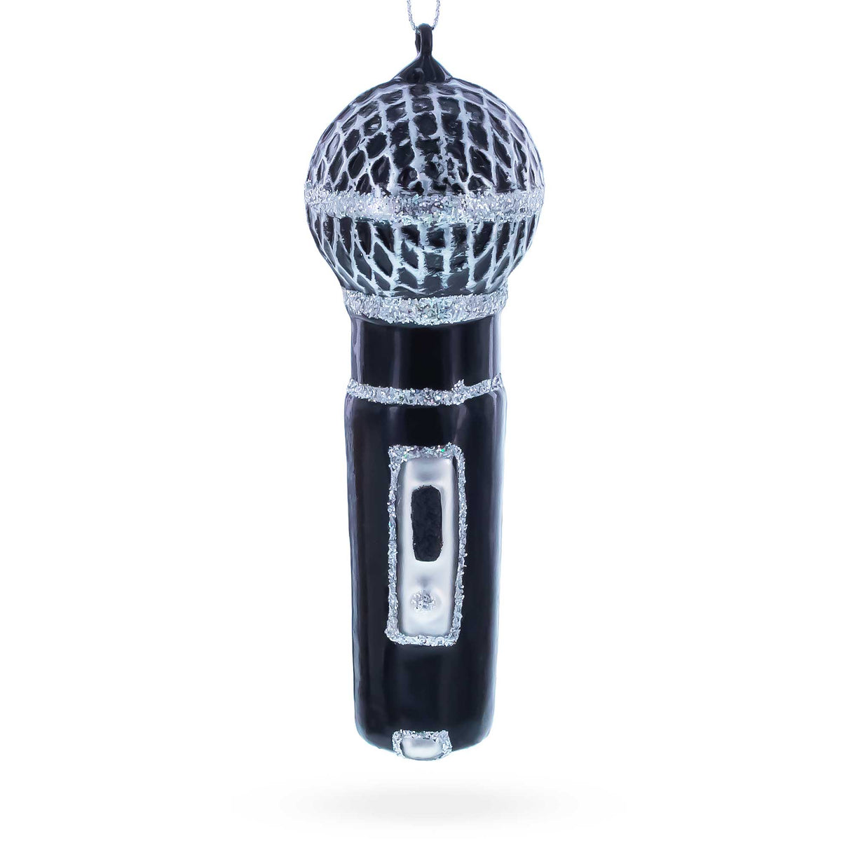 Black Microphone Glass Christmas Ornament