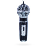 Black Microphone Glass Christmas Ornament