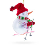 Snowman Skiing Glass Christmas Ornament