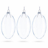 Set of 3 Oval Flat Discs Clear Glass Christmas Ornament, 5 Inches