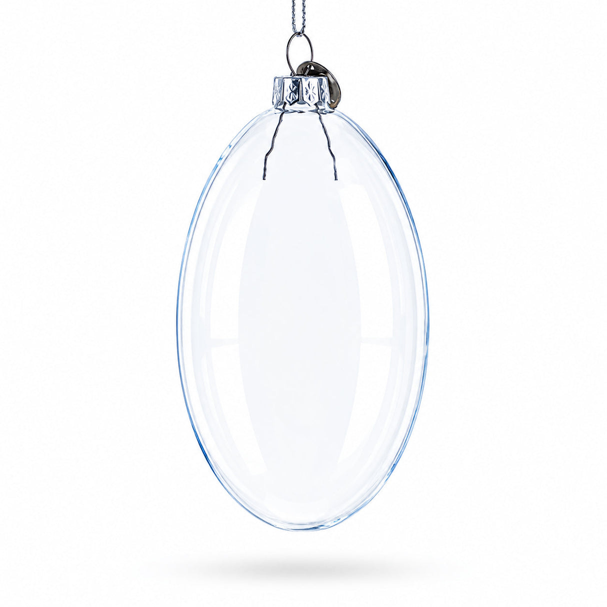Set of 3 Oval Flat Discs Clear Glass Christmas Ornament, 5 Inches