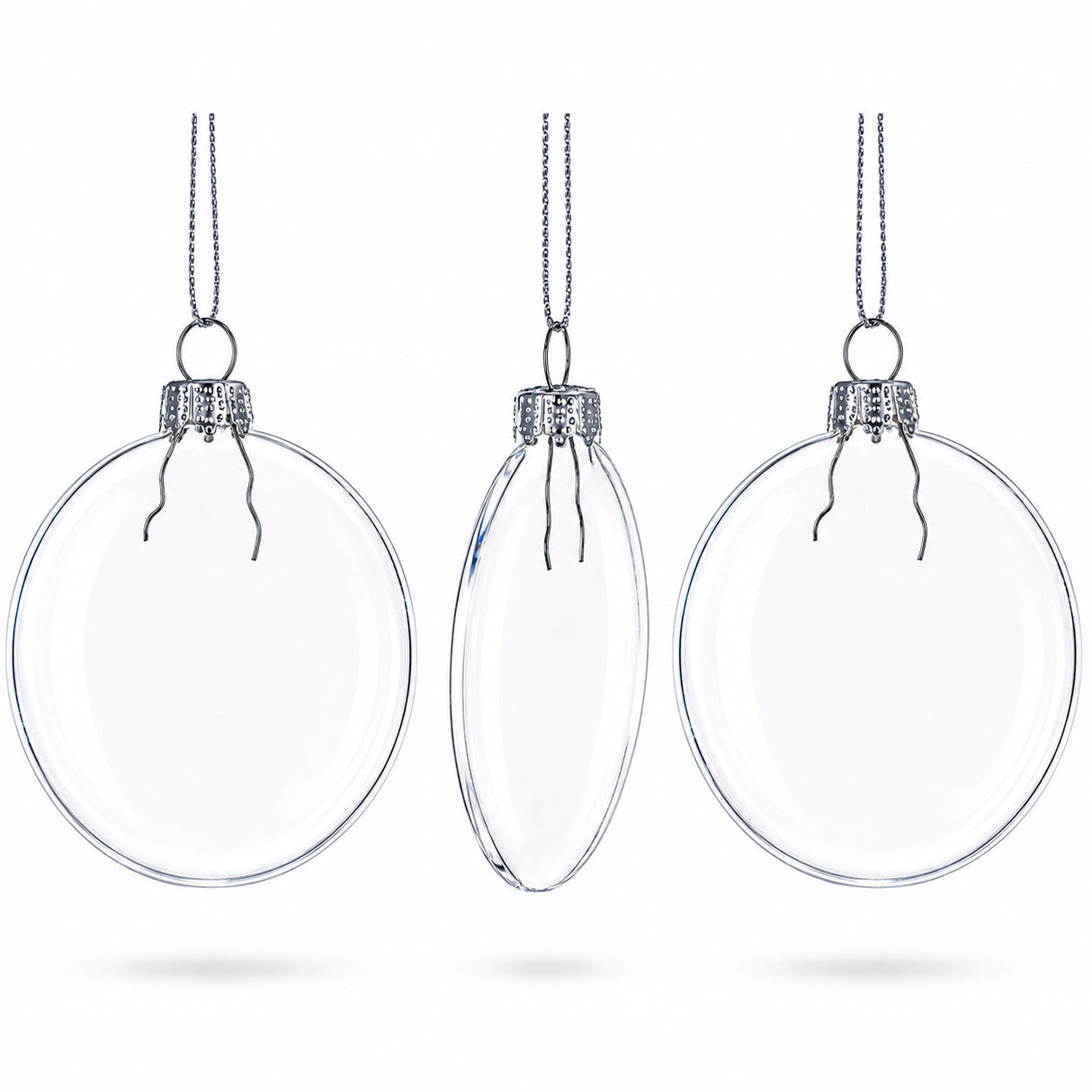 Set of 3 Flat Disc Clear Mini Glass Christmas Ornaments 2.85 Inches