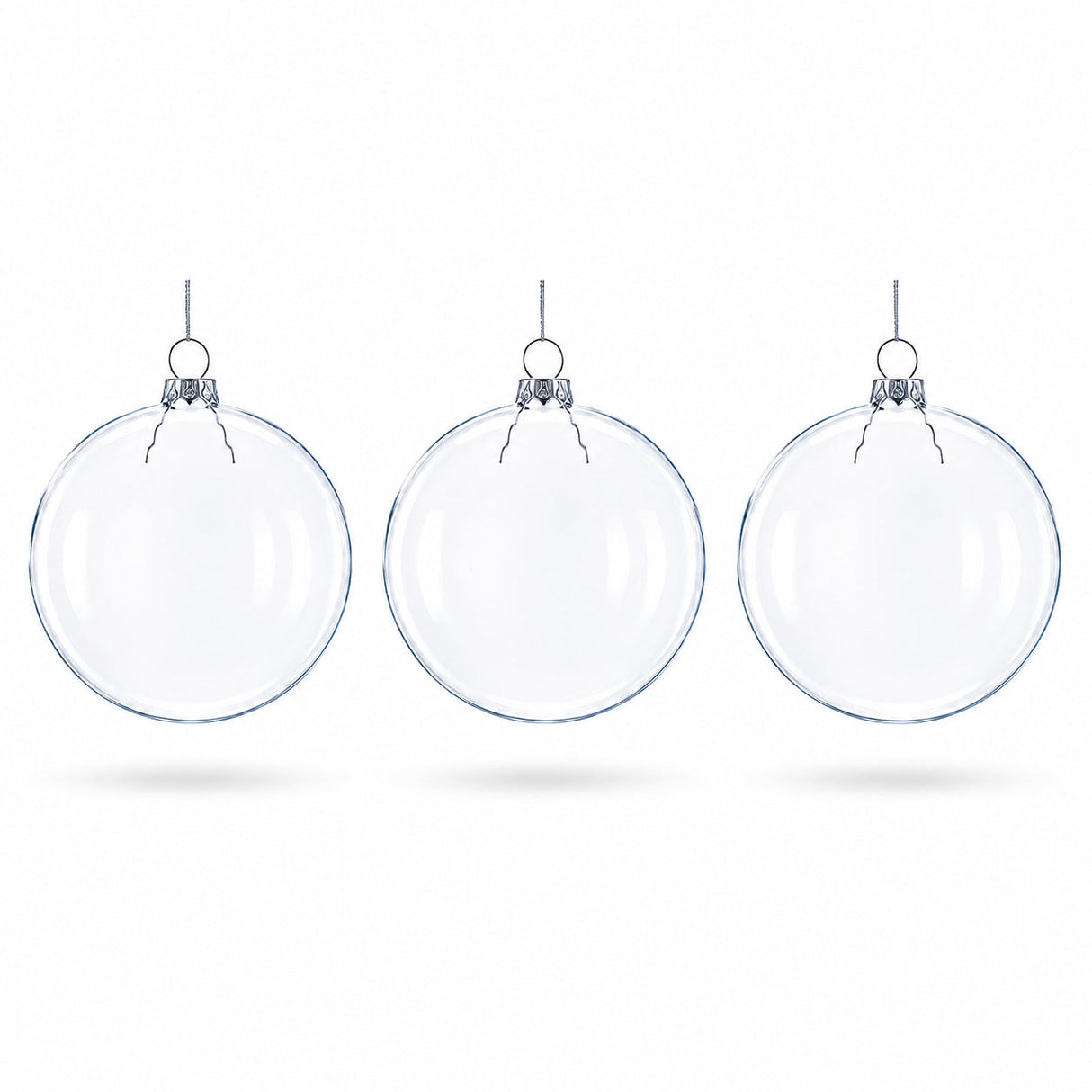 Set of 3 Clear Glass Flat Disc Medallion Christmas Ornaments
