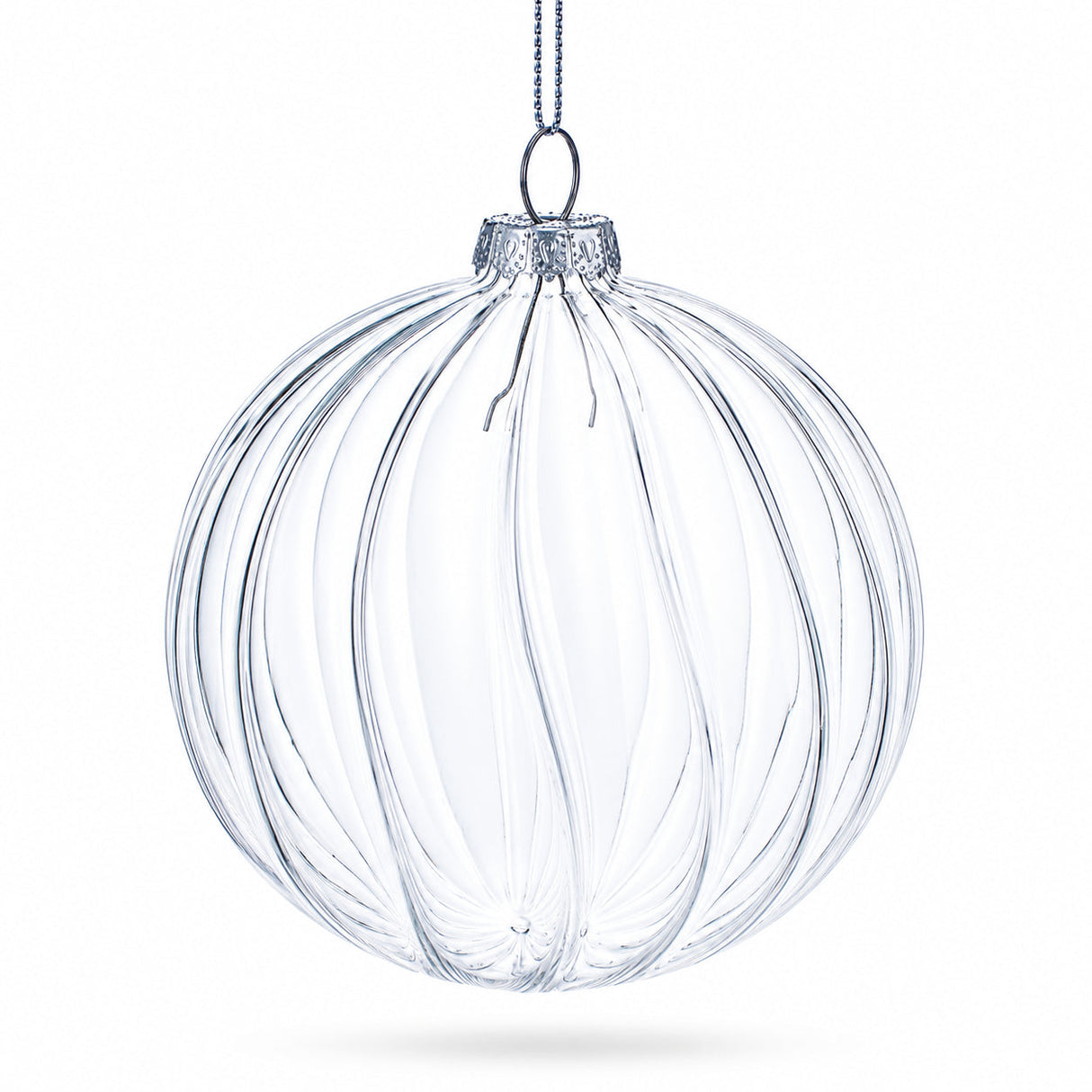 Elegant Set of 3 Striped Clear Glass Ball Christmas Ornaments 3.5 Inches