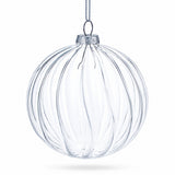 Elegant Set of 3 Striped Clear Glass Ball Christmas Ornaments 3.5 Inches