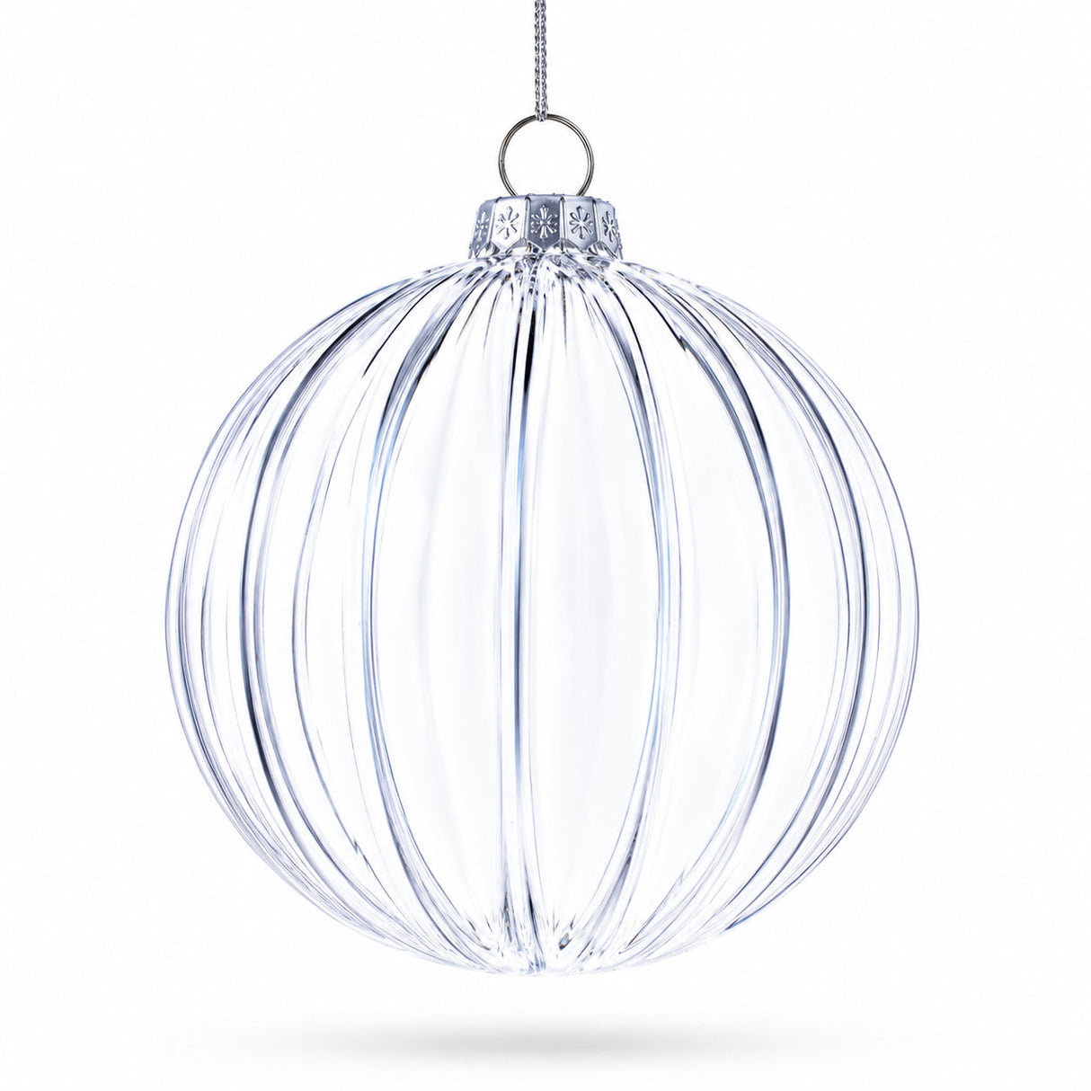 Elegant Set of 3 Striped Clear Glass Ball Christmas Ornaments 3.5 Inches