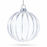 Elegant Set of 3 Striped Clear Glass Ball Christmas Ornaments 3.5 Inches