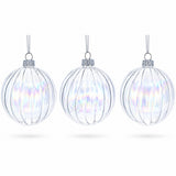 Set of 3 Iridescent Clear Glass Ball Christmas Ornaments 3.6 Inches