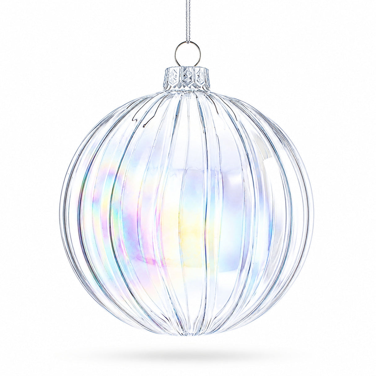 Set of 3 Iridescent Clear Glass Ball Christmas Ornaments 3.6 Inches
