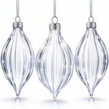 Set of 3 Striped Rhombus Finial Clear Glass Ornament 5.8 Inches