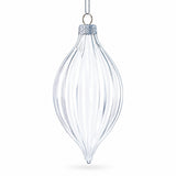 Set of 3 Striped Rhombus Finial Clear Glass Ornament 5.8 Inches
