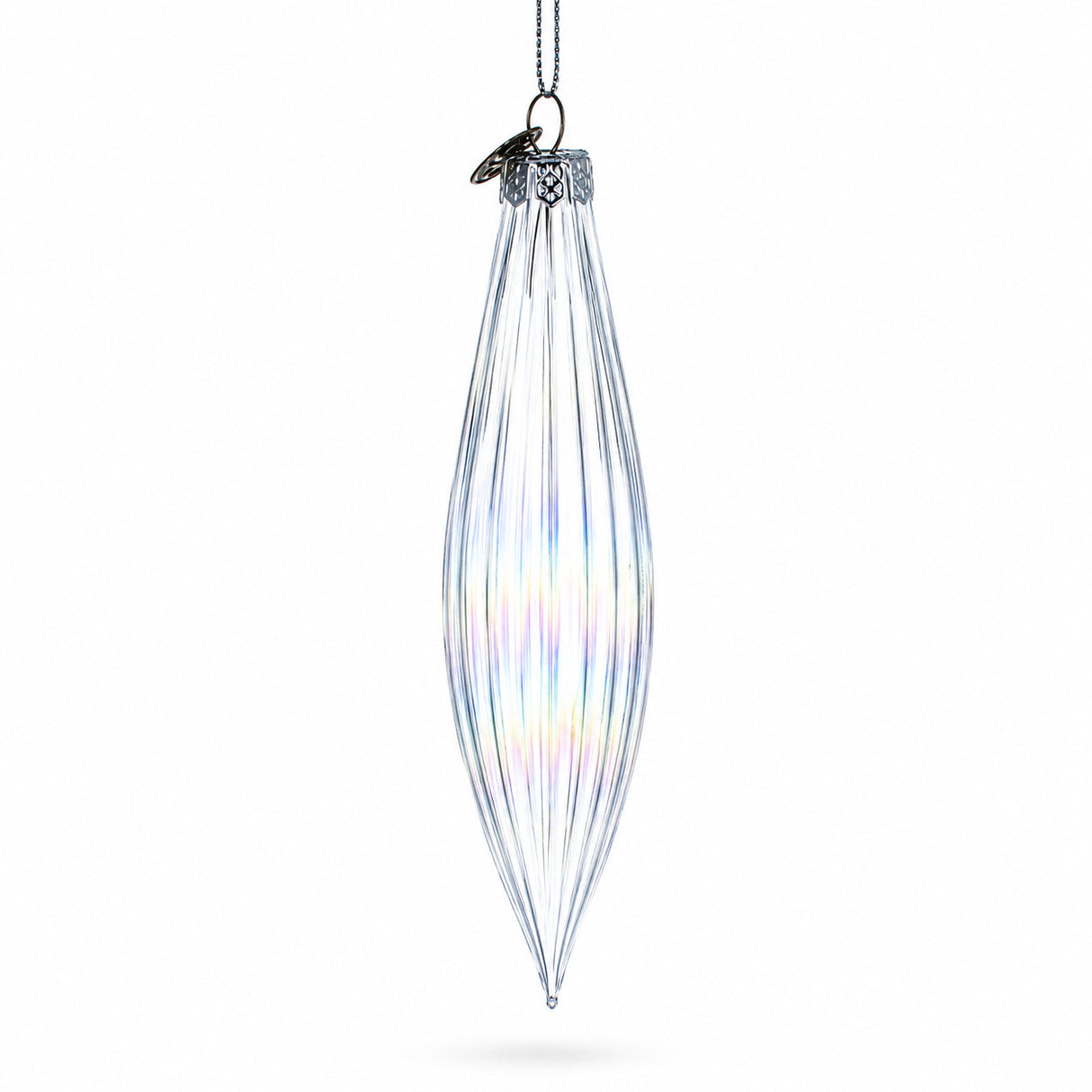Iridescent Clear Glass Icicle Christmas Ornament 6.9 Inches