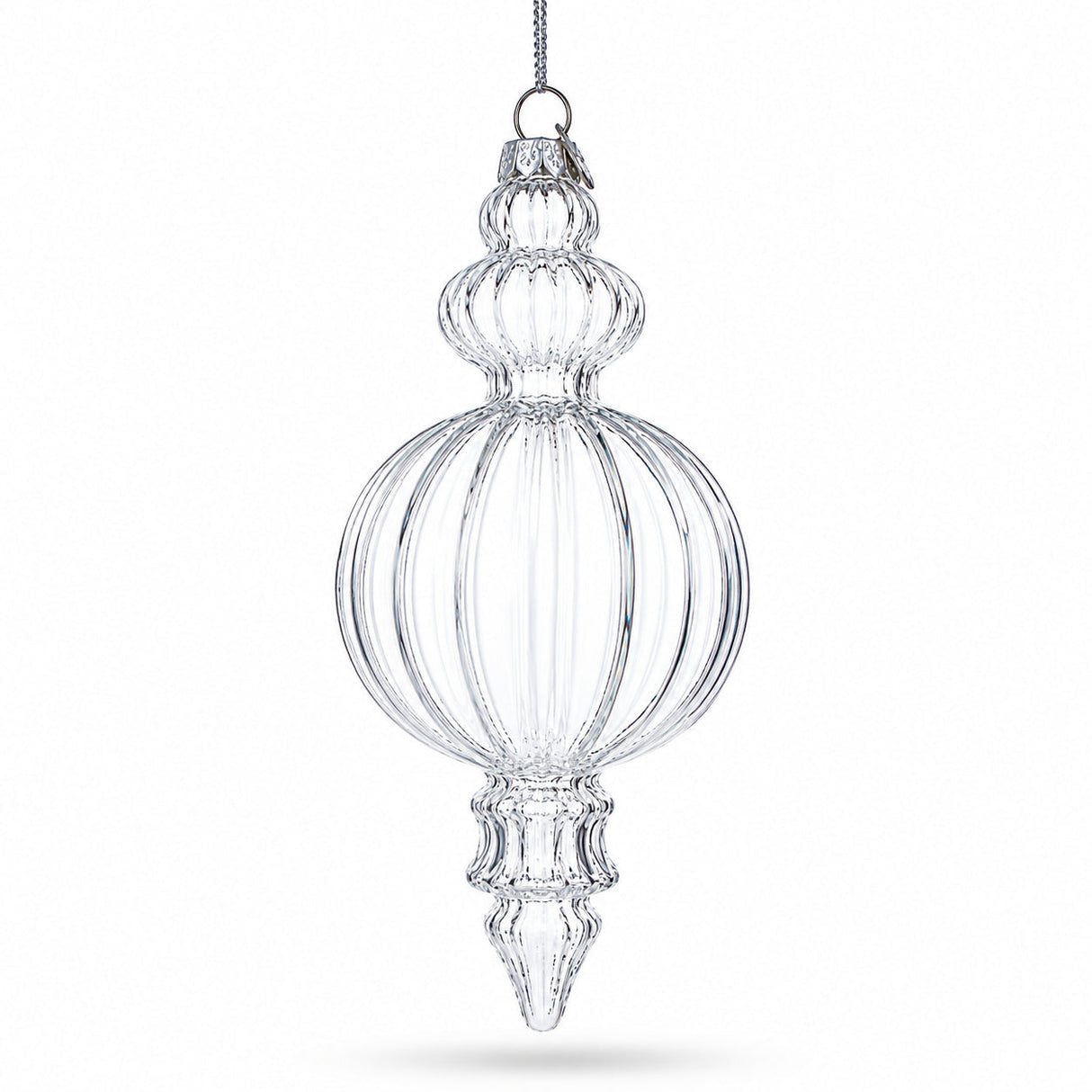Triple Finial Clear Glass Christmas Ornament 6.7 Inches (170 mm)