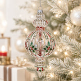 Triple Finial Clear Glass Christmas Ornament 6.7 Inches (170 mm)