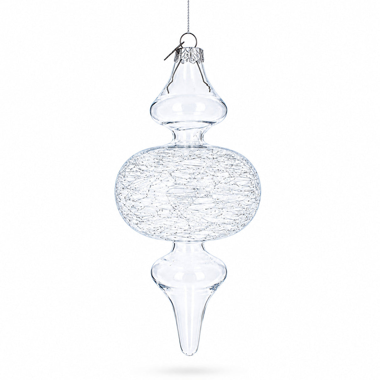 Triple Oval Finial Clear Glass Christmas Ornament 6.6 Inches
