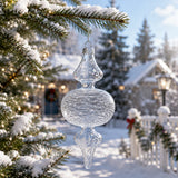 Triple Oval Finial Clear Glass Christmas Ornament 6.6 Inches