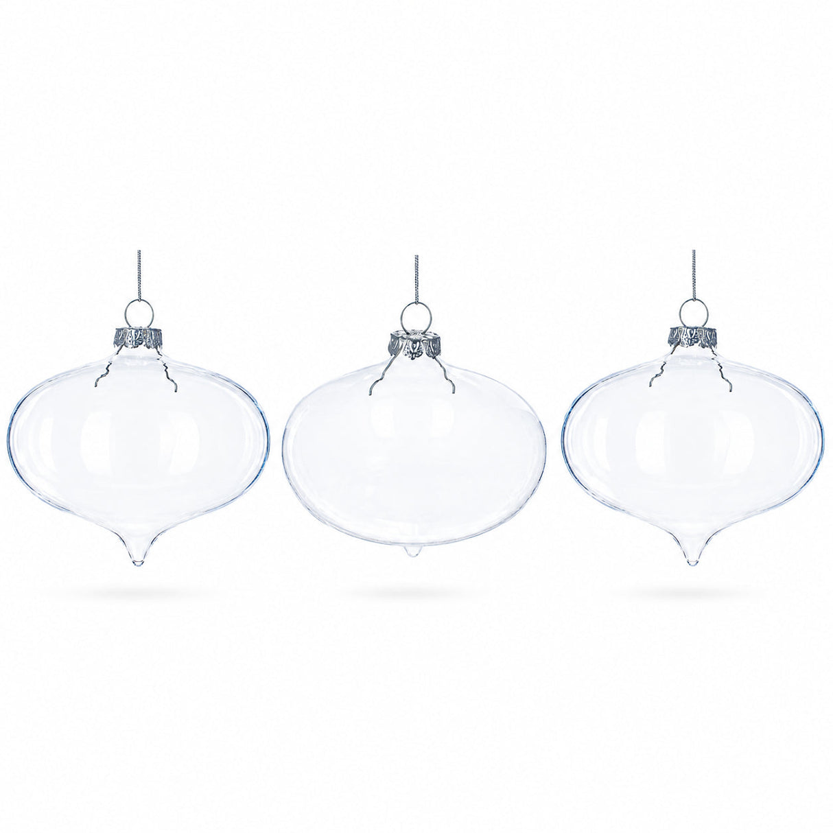 Set of 3 Onion Shape Clear Glass Christmas Ornament 4.15 Inches