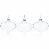 Set of 3 Onion Shape Clear Glass Christmas Ornament 4.15 Inches