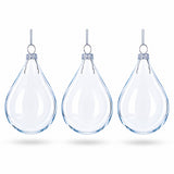 Set of 3 Water Drop Clear Glass Ornament 4.5 Inches