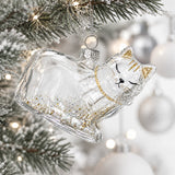 Cat in Scarf Clear Glass Christmas Ornament