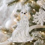 Dog with Festive Bow Clear Glass Christmas Ornament