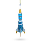 Blue Rocket Space Shuttle Glass Christmas Ornament