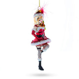 Woman in Santa Dress Dancing Glass Christmas Ornament