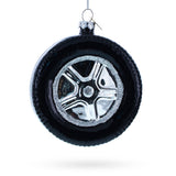Sleek Black Car Wheel Glass Christmas Ornament