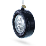 Sleek Black Car Wheel Glass Christmas Ornament