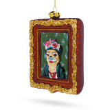 Frida Kahlo Inspired Dog Art Glass Christmas Ornament