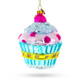 Cupcake with Glitter Accents Glass Christmas Ornament