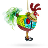 Rooster wearing Shoes Glass Christmas Ornament