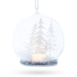 Winter Forest Snow Globe with White Deer Glass Christmas Ornament