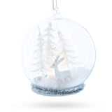 Winter Forest Snow Globe with White Deer Glass Christmas Ornament