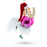 Chicken in Pink Dress Glass Christmas Ornament