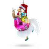 Chicken in Pink Dress Glass Christmas Ornament