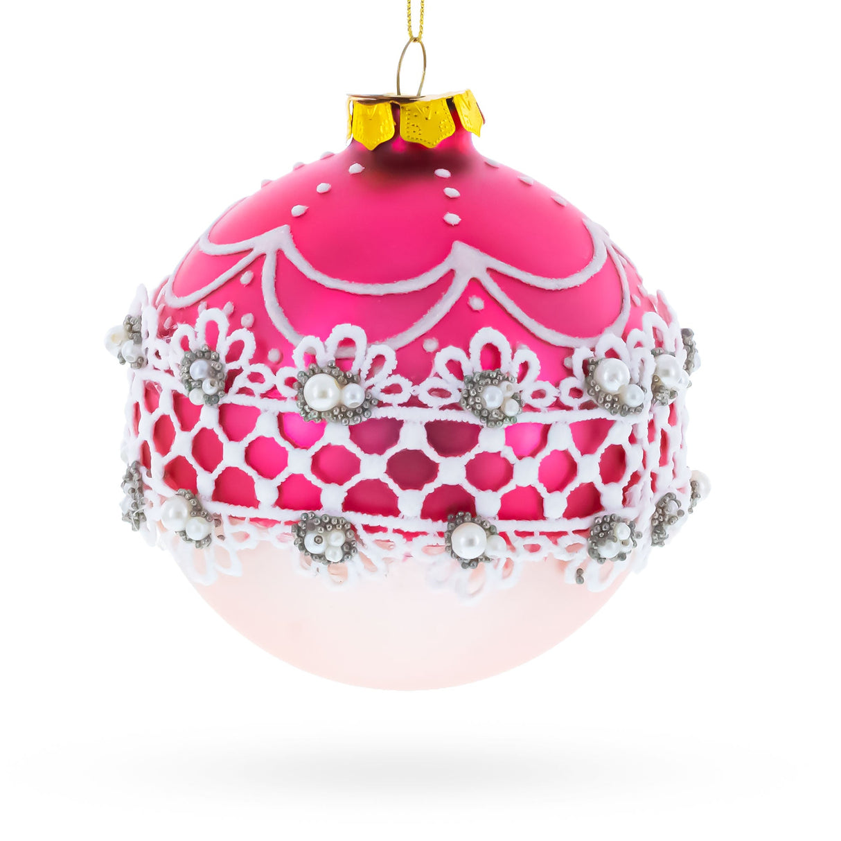 Elegant Laced Pink Glass Christmas Ornament