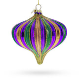 Purple Green Gold Glitter Stripe Teardrop Finial Glass Christmas Ornament