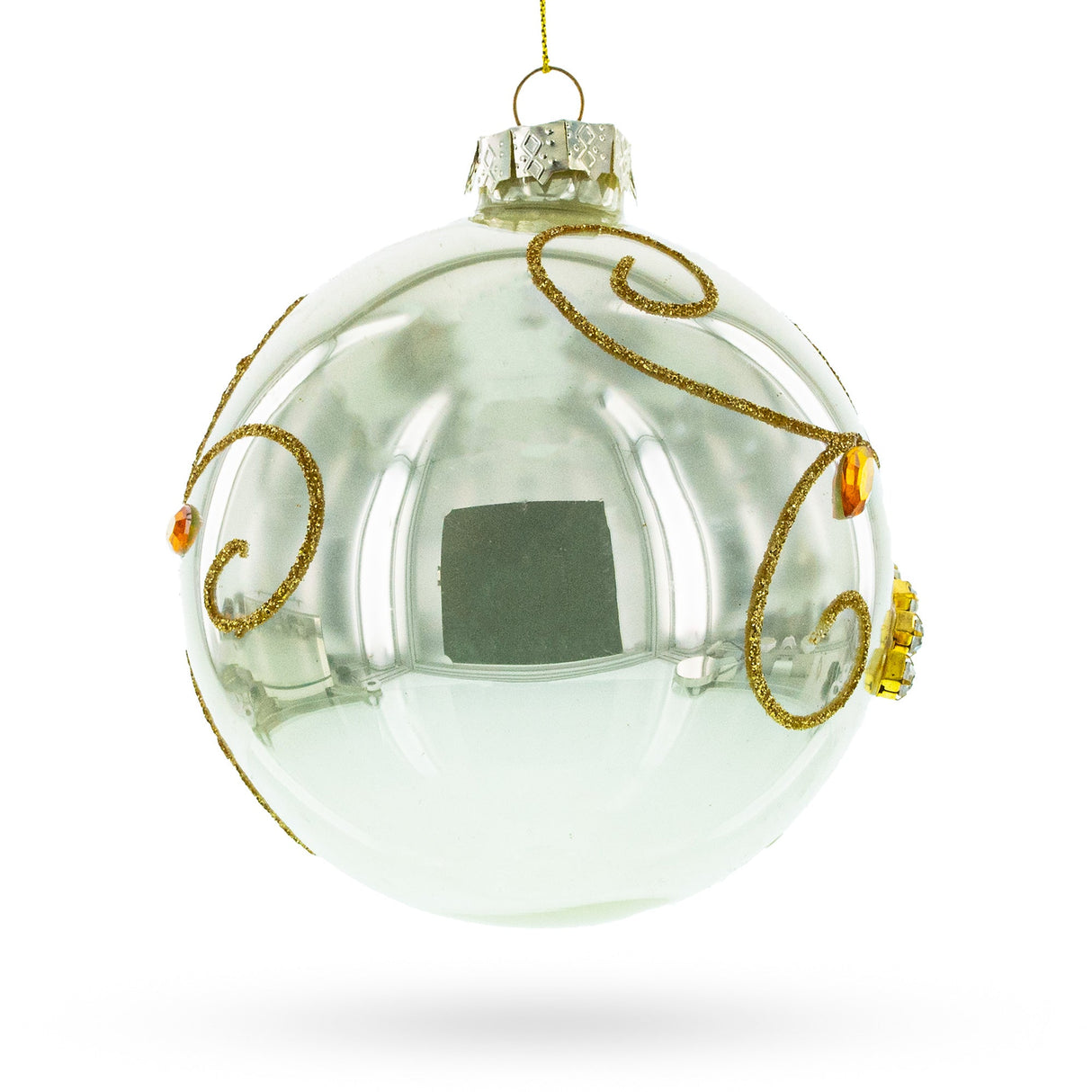 Exquisite Jeweled Flowers Adorning Glass Ball Christmas Ornament