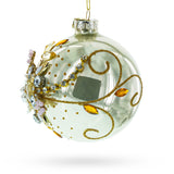 Exquisite Jeweled Flowers Adorning Glass Ball Christmas Ornament