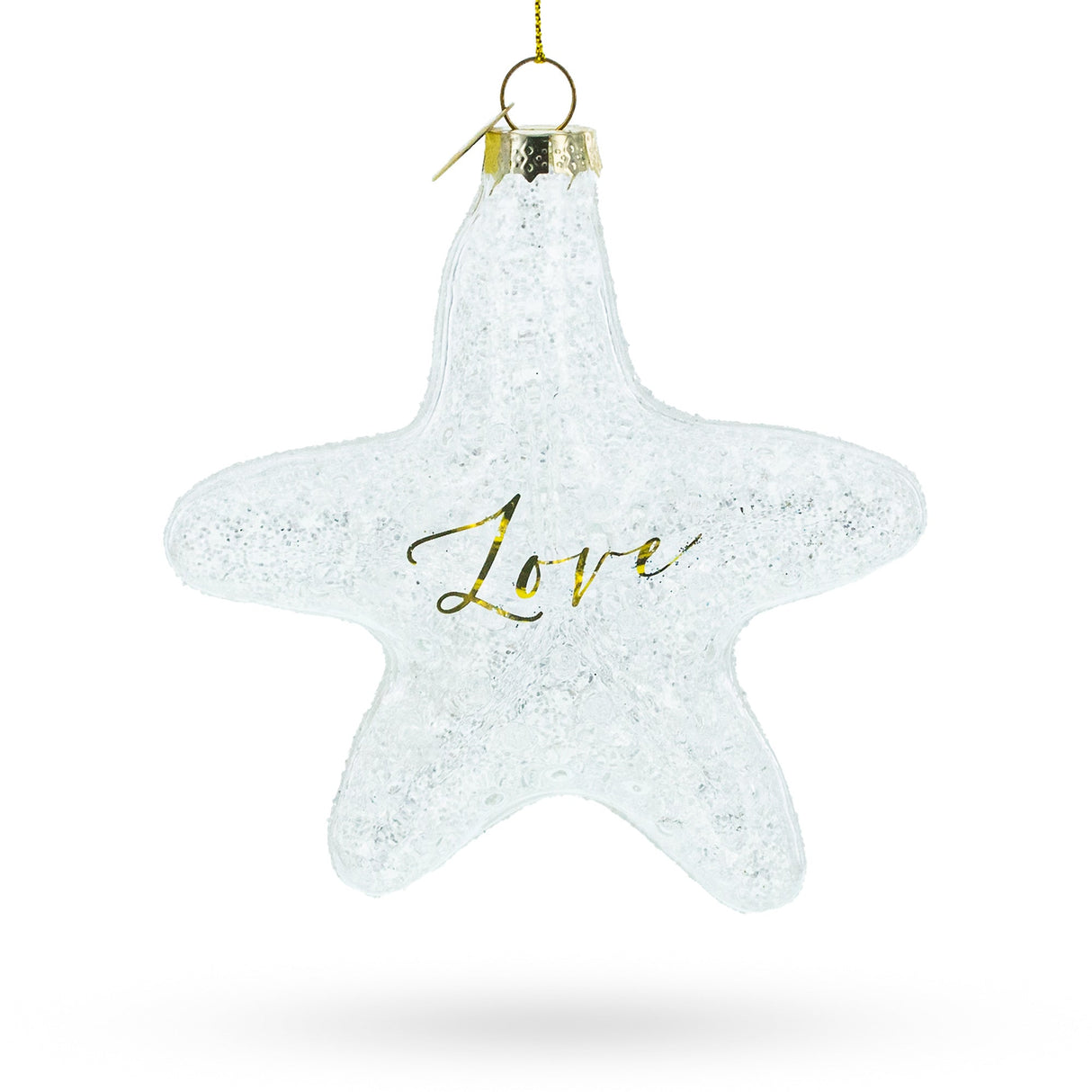 Radiant White Star "Love" Glass Christmas Ornament