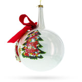 Large Santa, Tree, and Red Bow Glass Ball Christmas Ornament 7 Inches
