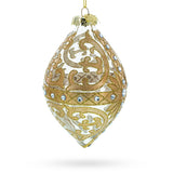 Gold Scroll with Jewel Accents Rhombus Finial Glass Christmas Ornament