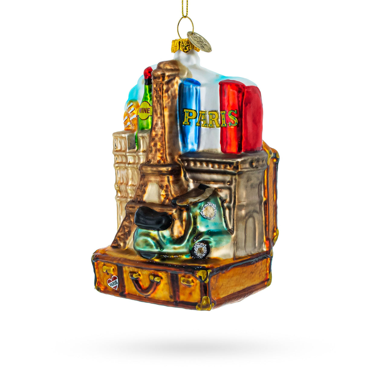 Paris Eiffel Tower Travel Keepsake from France Blown Glass Christmas Ornament