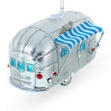 Camper Trailer with Awning Glass Christmas Ornament