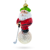 Santa the Golf Player Glass Christmas Ornament