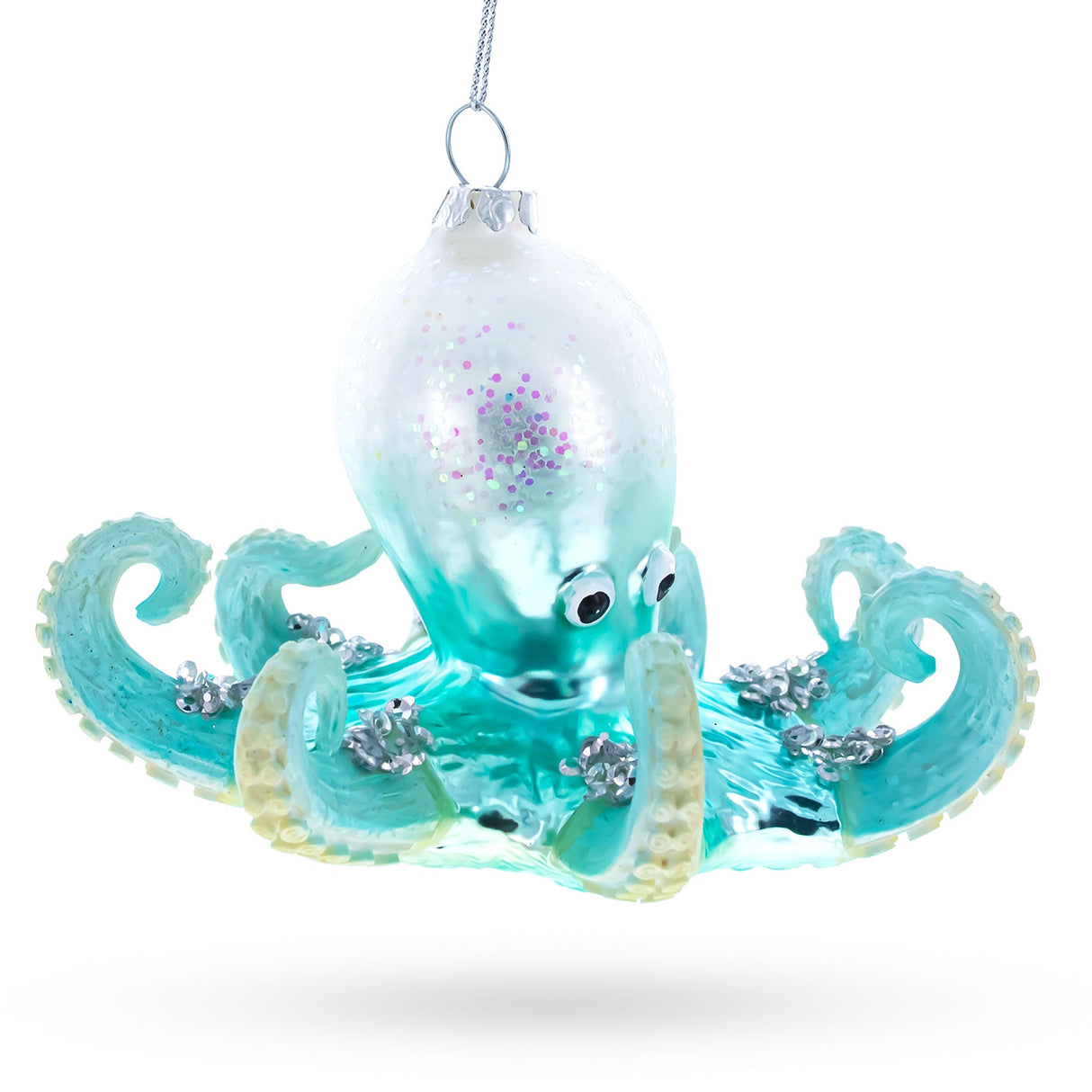 Blue Octopus Glass Christmas Ornament