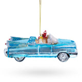 Classic Convertible Blue Retro Car Glass Christmas Ornament