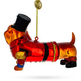 Dachshund Dog in Hat Glass Christmas Ornament